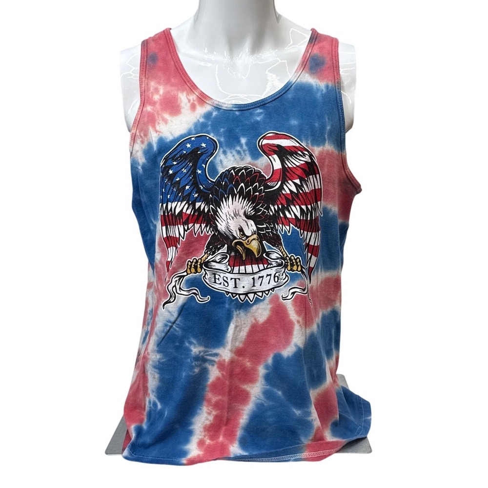 Spirit of America Patriotic Eagle Tie Dye Tank Top Men's Muscle Shirt Size L